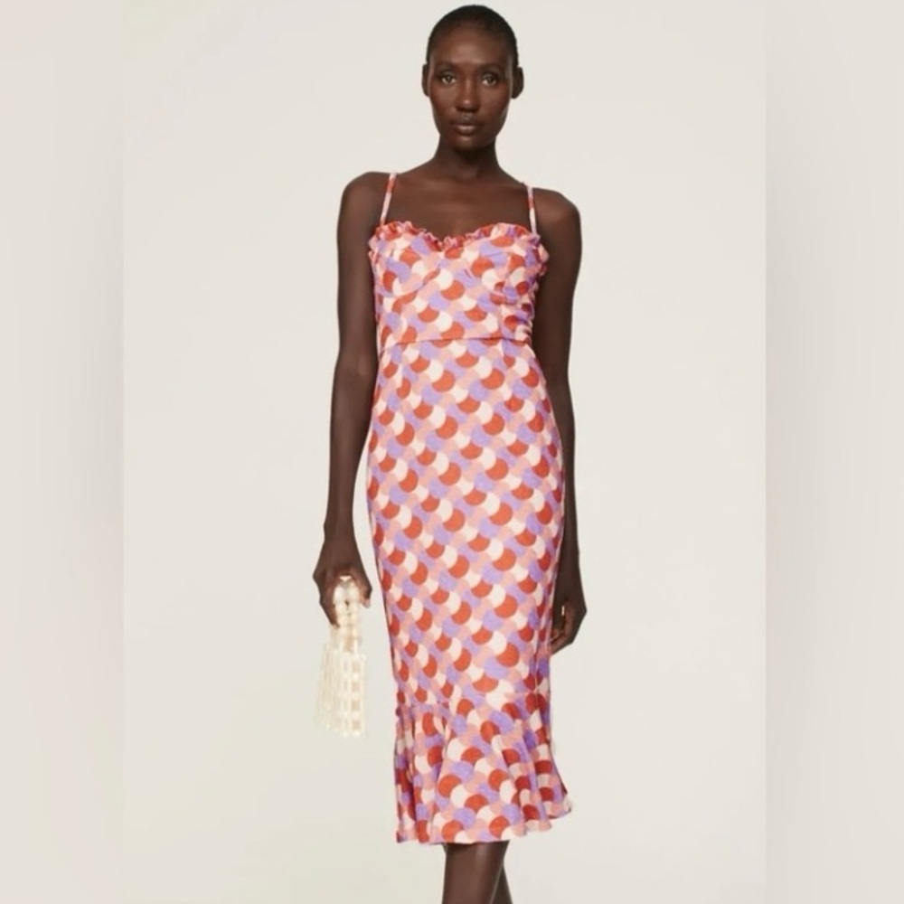 Slate & willow Orange and Pink Patterned Stretch Cocktail Dress Size L